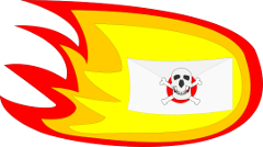 burning letter with skull and cross-bones