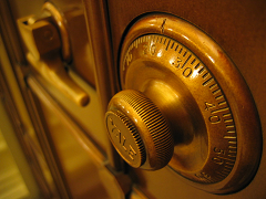 Image of a heavy combination lock on a safe